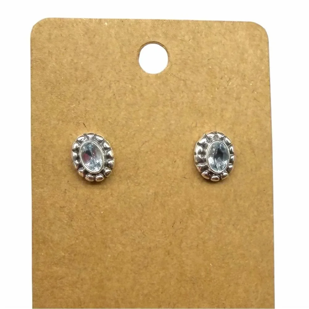 Blue Topaz Stud Earrings Solid 925 Sterling Silver